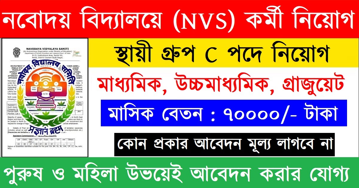 Navodaya Vidyalaya Samiti (NVS) Recruitment 2024 Apply Non Teaching Posts