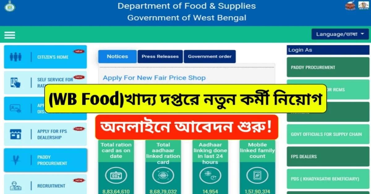 খাদ্য দপ্তরে আবার নতুন কর্মী নিয়োগ শুরু হল, WB Food Supplies Recruitment 2024 Full Details